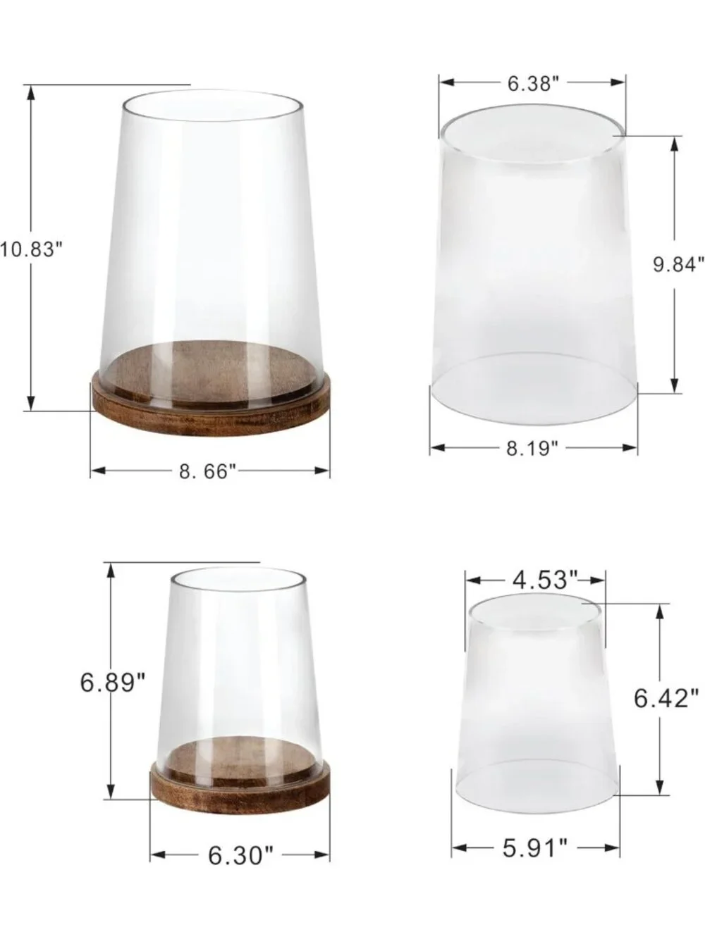 Set of 2 Vintage Glass Hurricane Candle Holders with Wood Base for Pillar